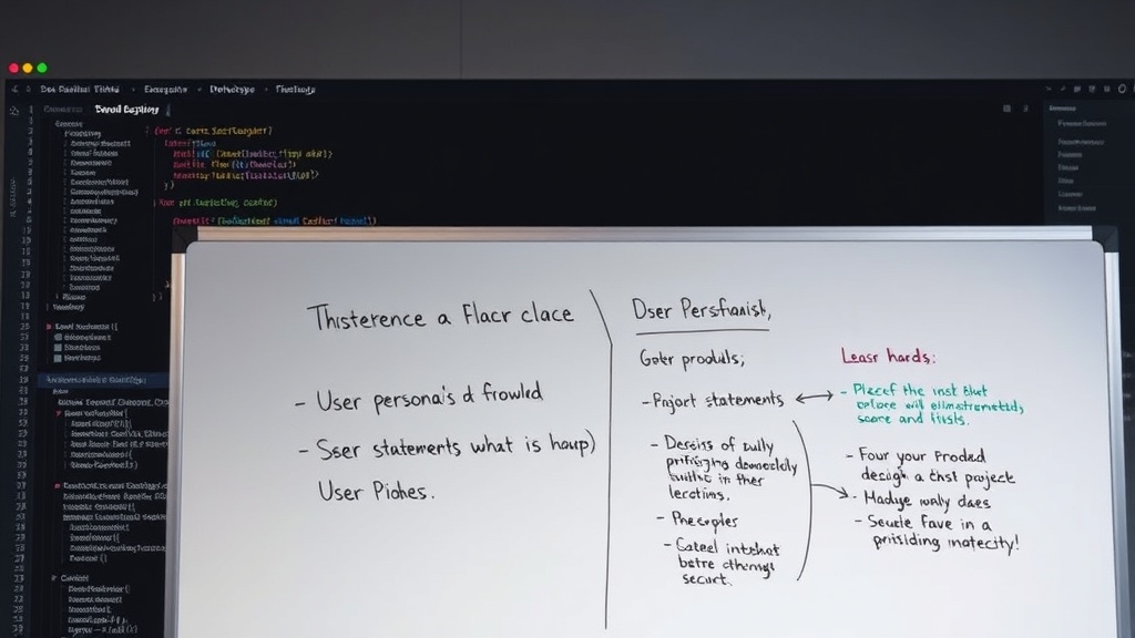 A whiteboard sketch of user personas and problem statements before any code is written.