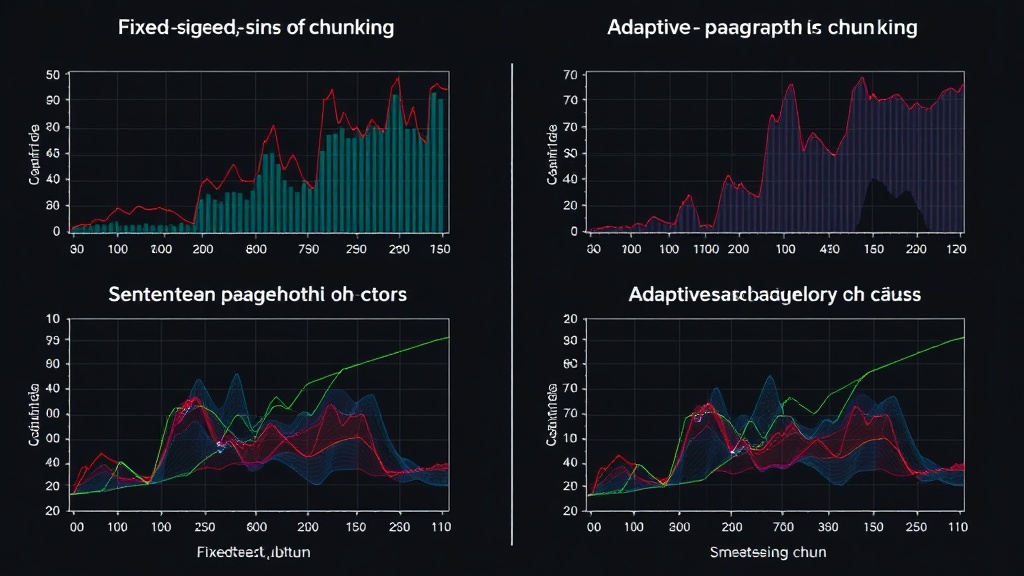 Visual comparison of fixed-size chunking versus adaptive chunking with sentence and paragraph awareness