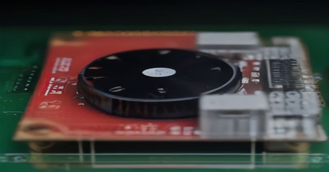 Raspberry Pi 5 board with its heatsink and fan for thermal management