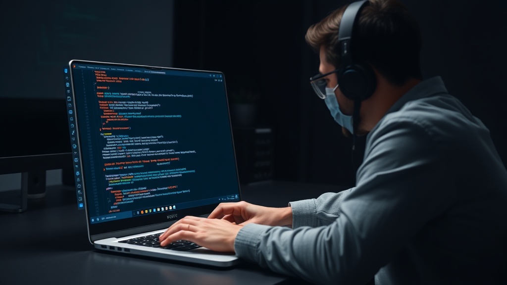 Developer interacting with AI coding assistant on a laptop screen