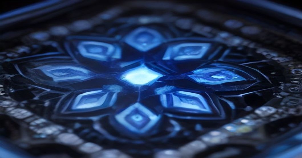 Close-up of a sapphire wafer showing intricate etched patterns for LED fabrication