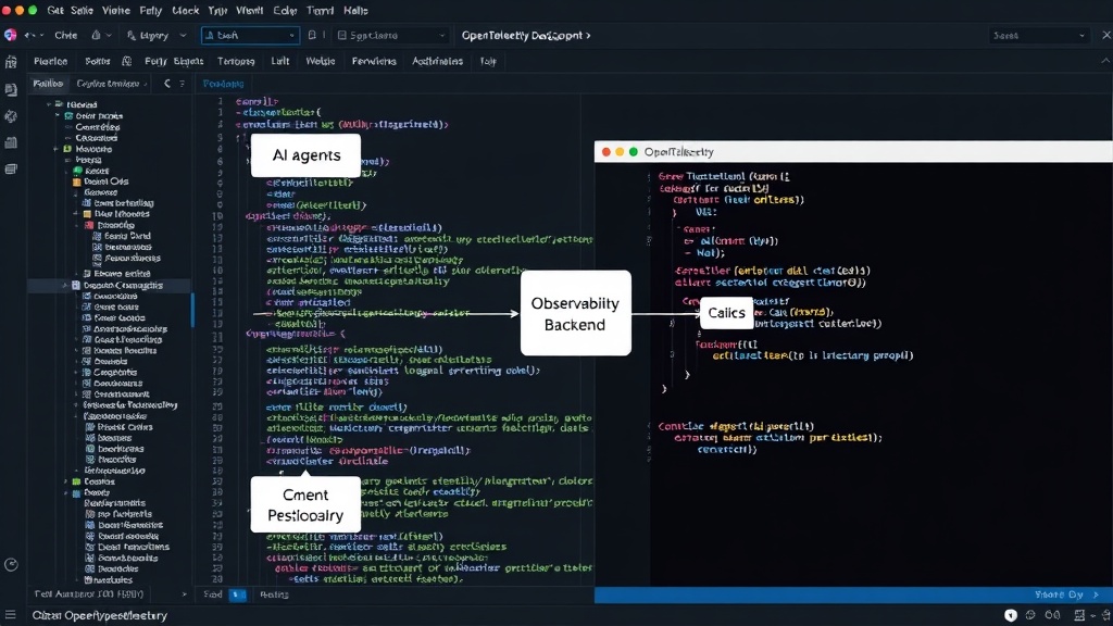 Diagram showing OpenTelemetry data flow from AI agent to observability backend