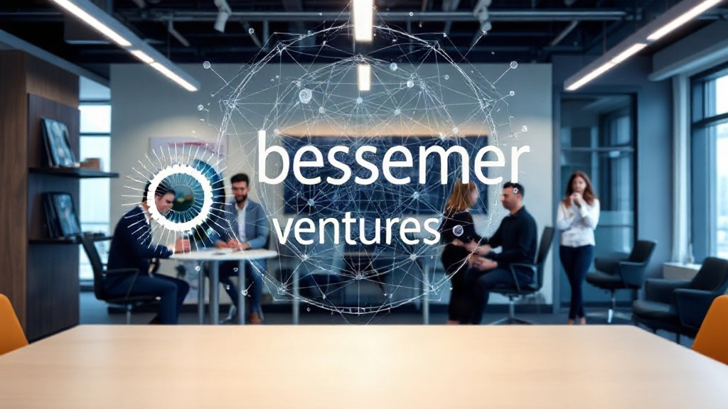 Bessemer Ventures logo with a background of abstract AI network graphics