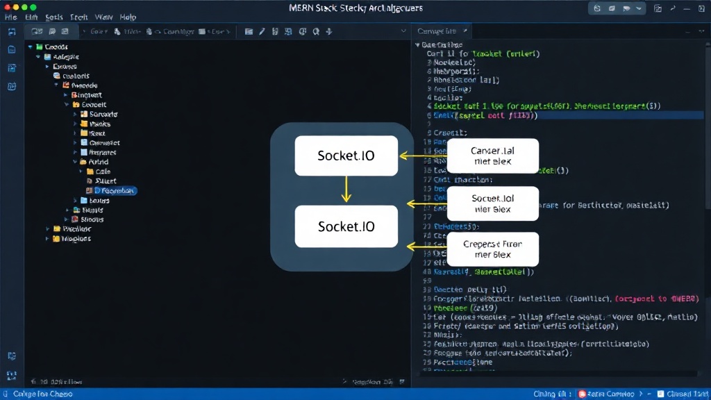 Diagram illustrating the MERN stack architecture with Socket.IO communication flow.