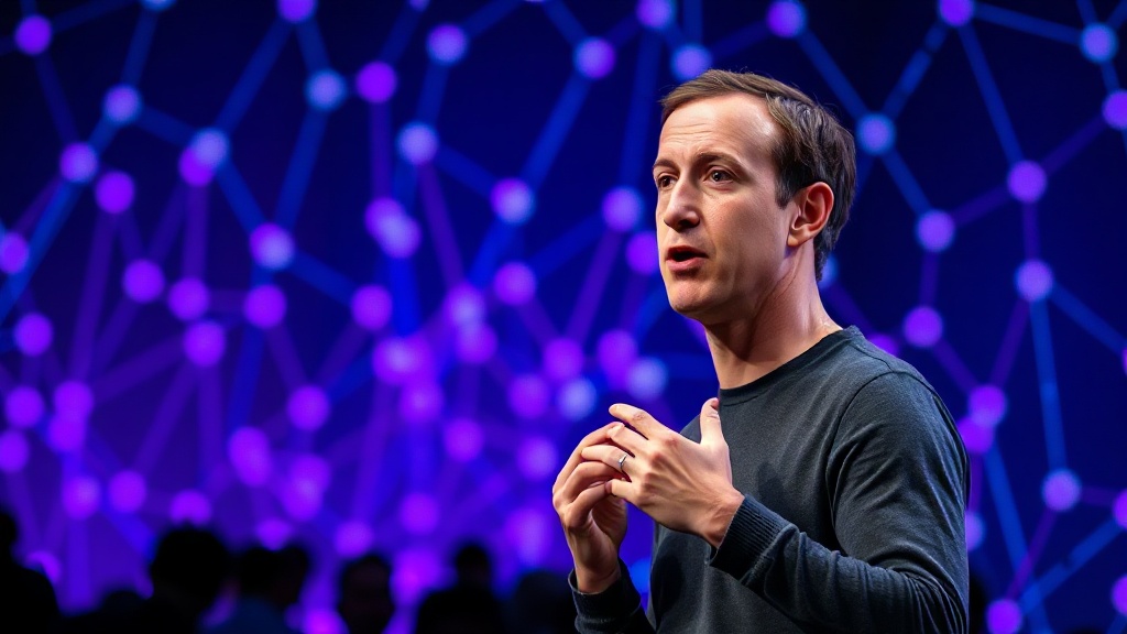 Mark Zuckerberg speaking about Meta's AI strategy at an internal event