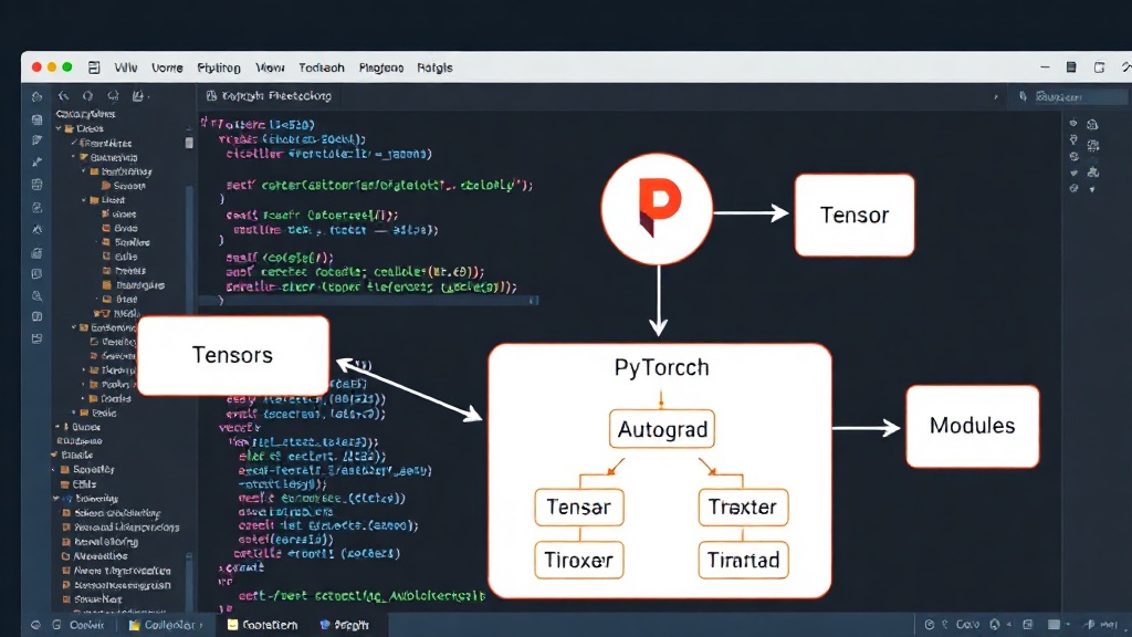 Diagram showing PyTorch's core components: Tensors, Autograd, and Modules.