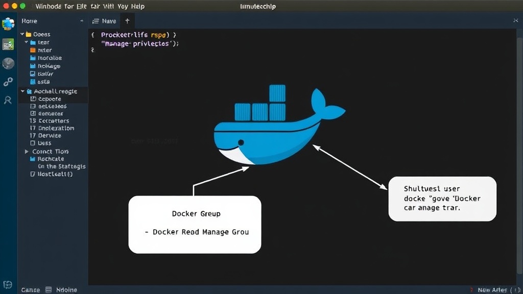 Diagram illustrating the relationship between the Docker daemon, user, and the 'docker' group privileges.
