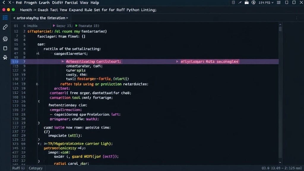 Ruff command-line interface showing a Python file with multiple linting errors highlighted