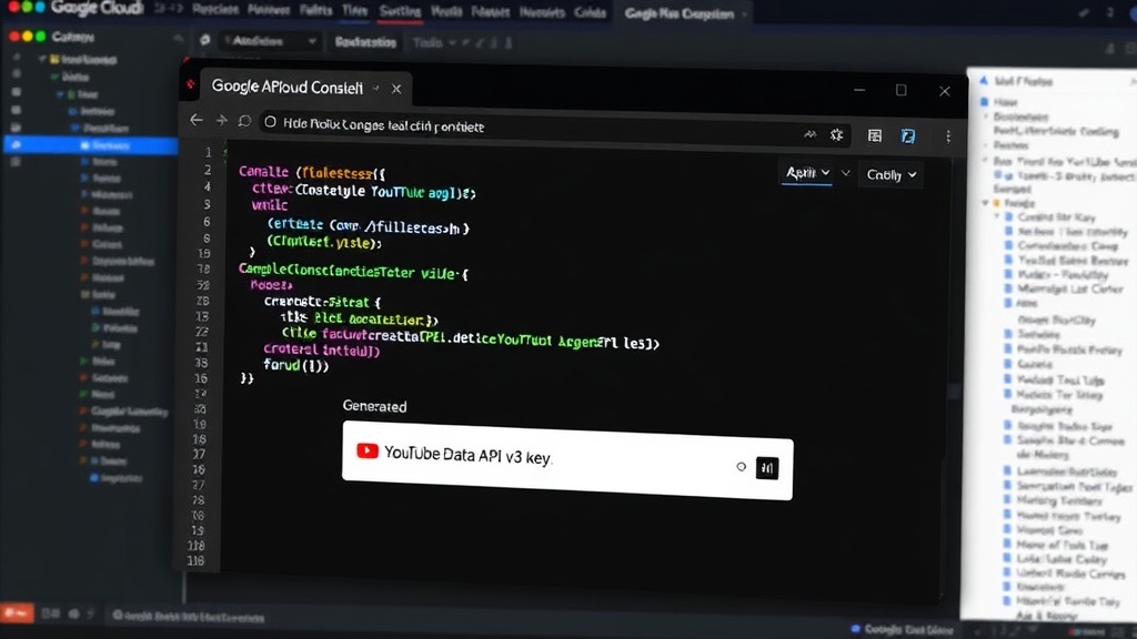 Google Cloud Console displaying the generated YouTube Data API v3 key