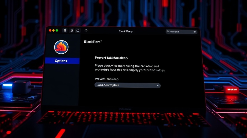 BlackFlare application interface showing options to prevent Mac sleep