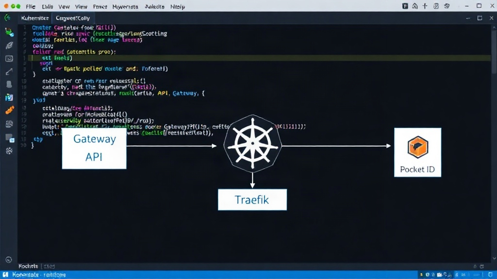 Diagram showing Kubernetes cluster with Gateway API, Traefik, OAuth2 Proxy, and Pocket ID components.