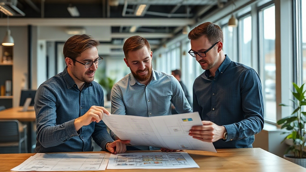 Lightspring CEO and lead engineers discussing photonic chip design schematics