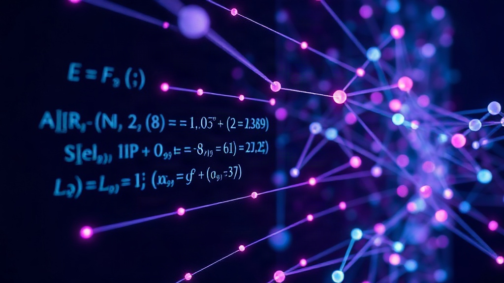 Conceptual visualization of AI algorithms processing complex mathematical equations and theorems