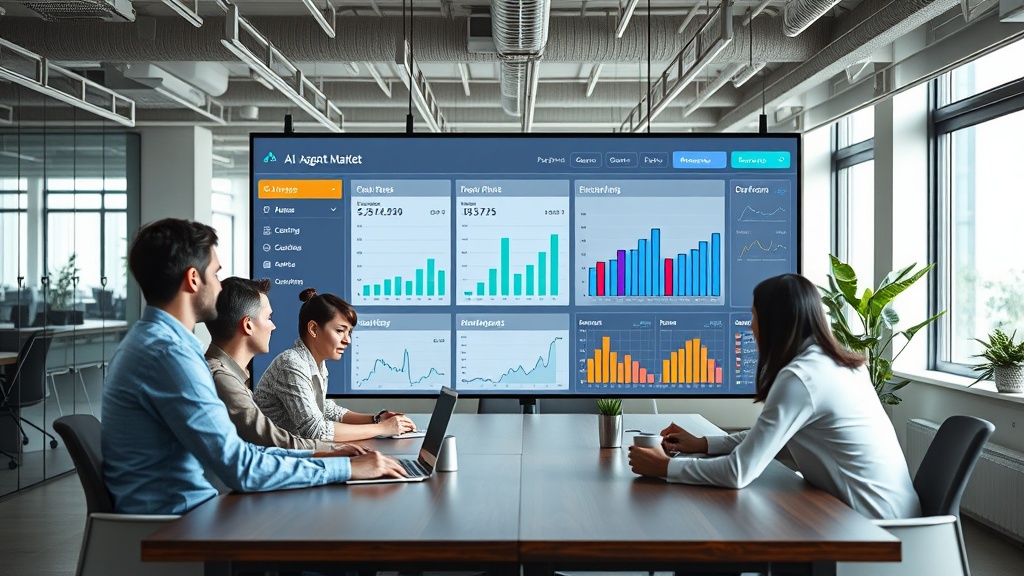A visual representation of an AI agent marketplace dashboard showing agent quality metrics