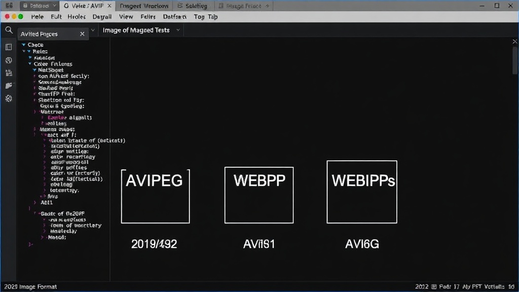 Comparison chart showing file sizes of identical images across JPEG, WebP, and AVIF formats.