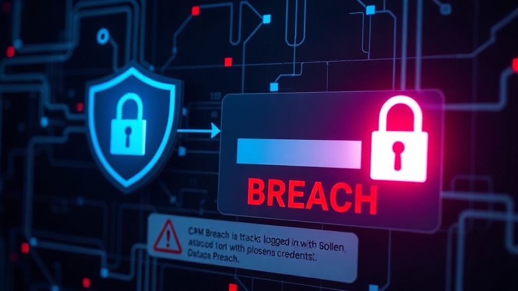 Diagram illustrating a login prompt with a padlock icon and a data breach warning