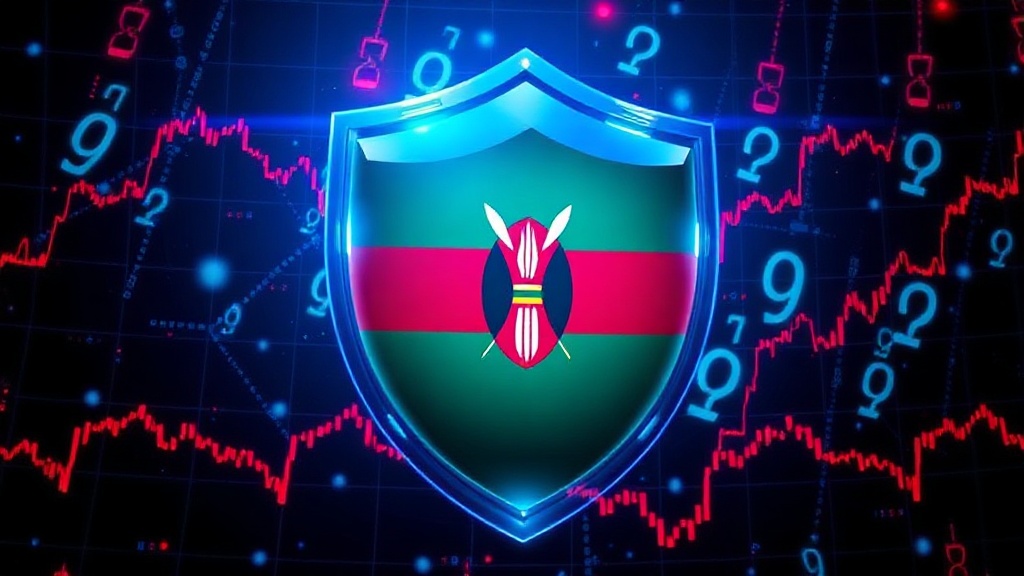 Kenyan flag superimposed over a digital cryptocurrency graph