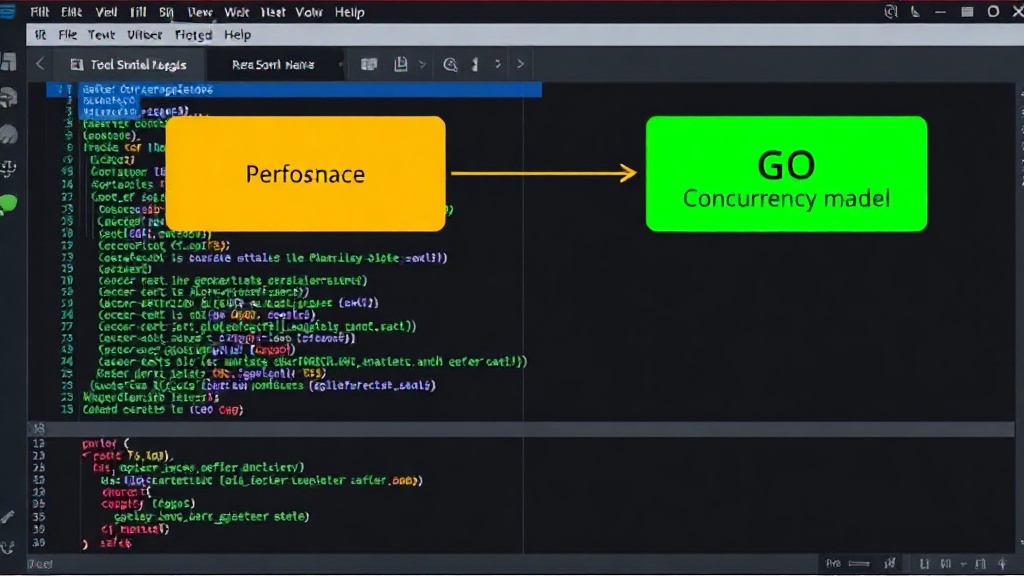 Conceptual diagram illustrating Go's performance comparison with C and its concurrency model