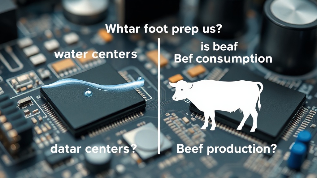 Diagram comparing water footprint of data centers versus beef production.