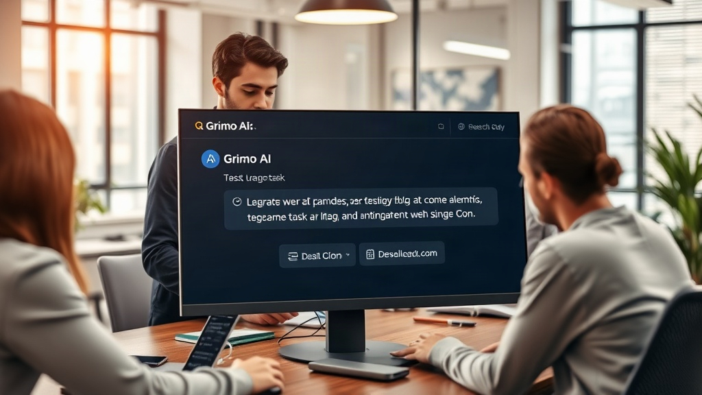 Grimo AI interface showing a user inputting a natural language command for task and calendar integration
