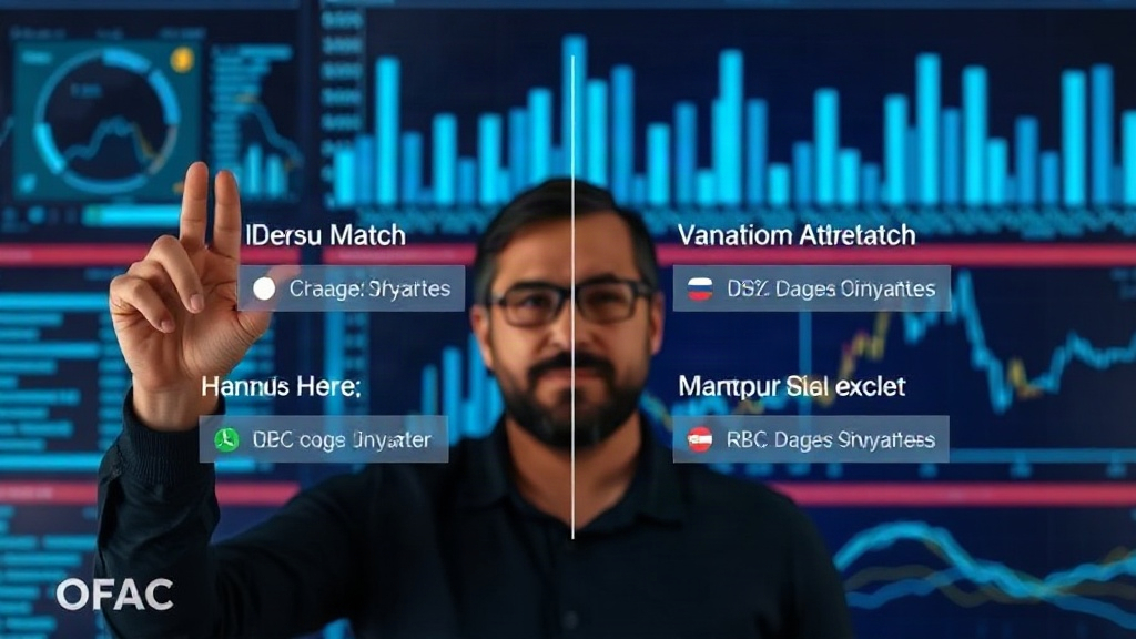 Developer demonstrating sanctions screening API with example name inputs and outputs