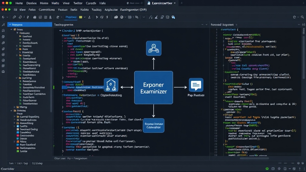Diagram showing the Examinizer platform architecture with PHP backend and Claude AI integration