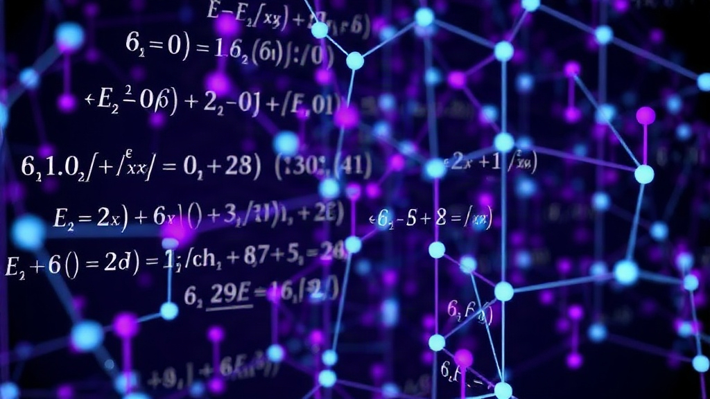 Abstract visualization of complex mathematical equations and AI neural network nodes