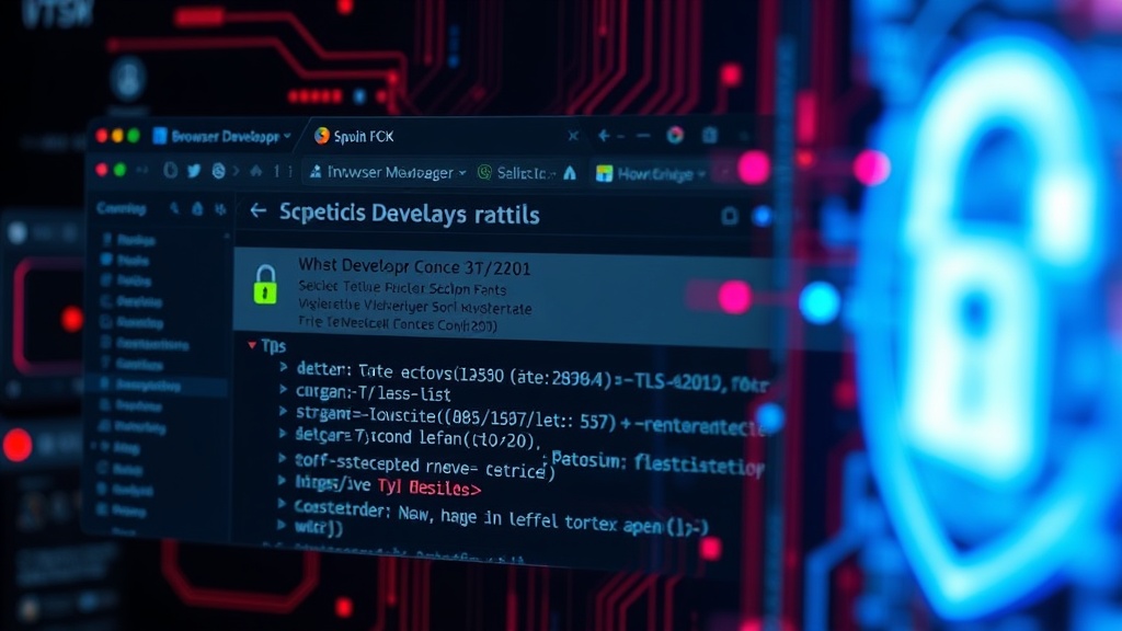 Browser developer tools showing TLS connection details and cipher suites