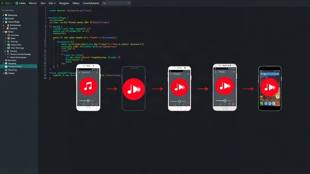 Diagram showing multiple Android devices syncing music library and playback state in real-time.