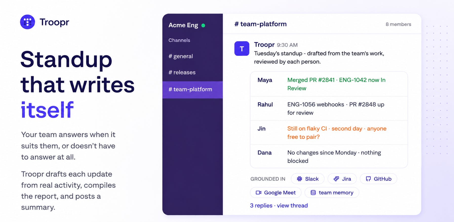 Troopr AI Scrum Master Automates Standups from Real Work