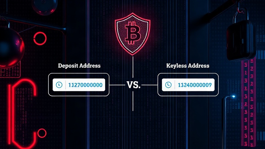 Diagram illustrating the traditional exchange deposit address model vs. a keyless model.
