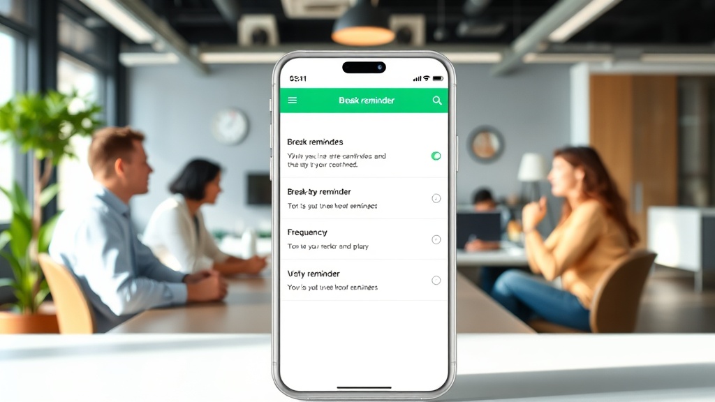 App interface showing customizable break reminder triggers and frequency settings