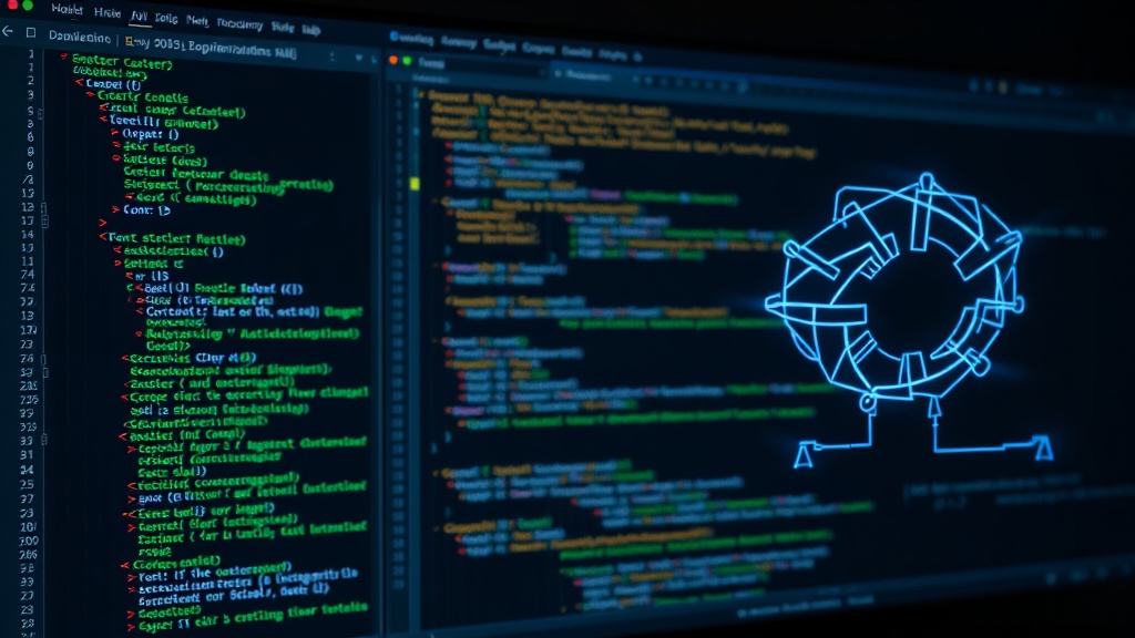 AI analyzing complex legacy code structure and dependencies for modernization