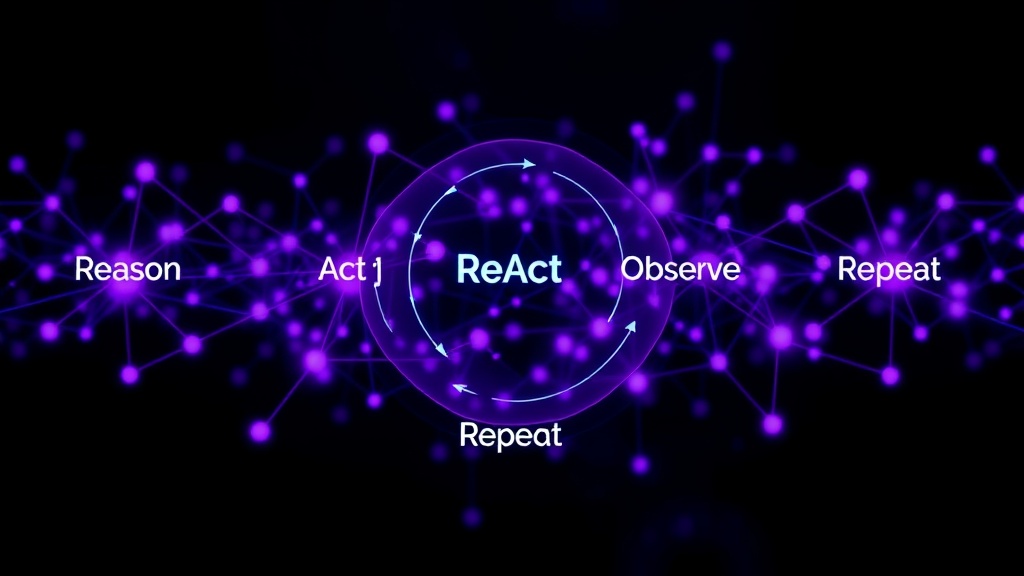 Diagram illustrating the ReAct loop: Reason, Act, Observe, Repeat