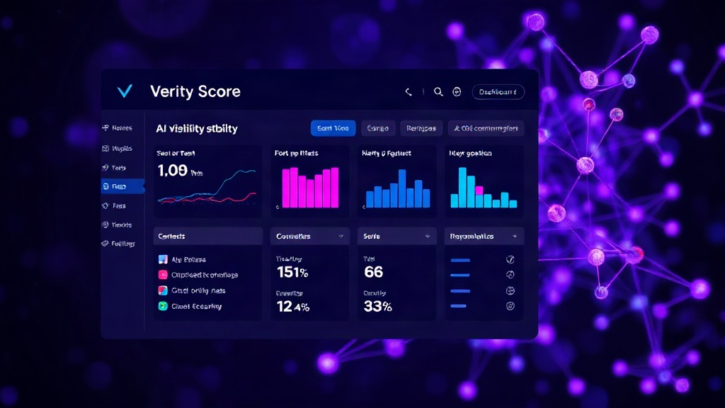 Verity Score dashboard displaying AI visibility metrics and optimization suggestions for an e-commerce store.