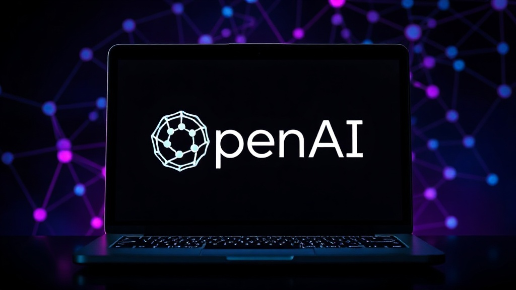 OpenAI logo displayed on a laptop screen with a ChatGPT interface
