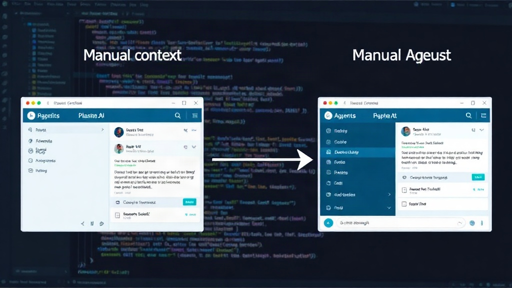 Diagram illustrating manual context transfer between separate AI agent chat interfaces