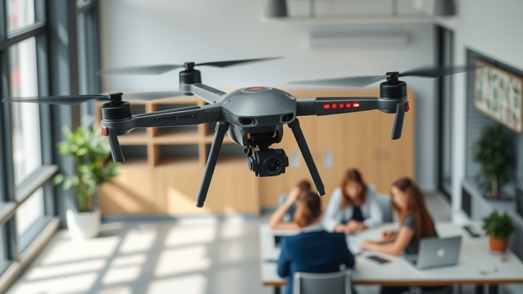 Mithril Defense 'Campus Guardian Angel' drone in flight over a simulated school environment
