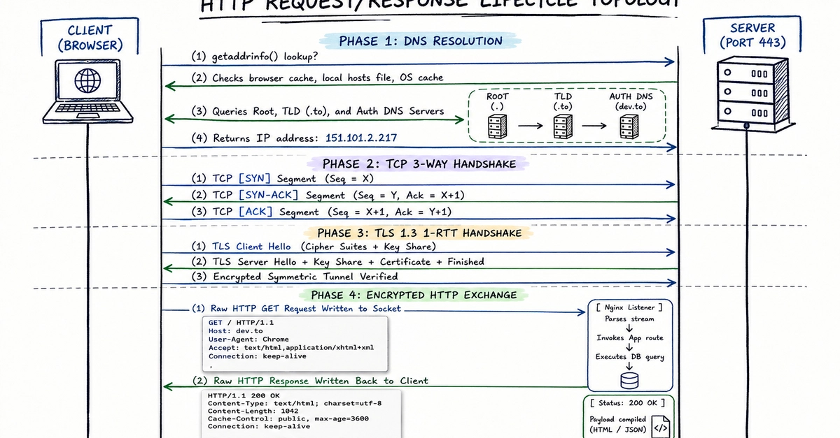 HTTP Request/Response Lifecycle: From DNS to Raw Headers