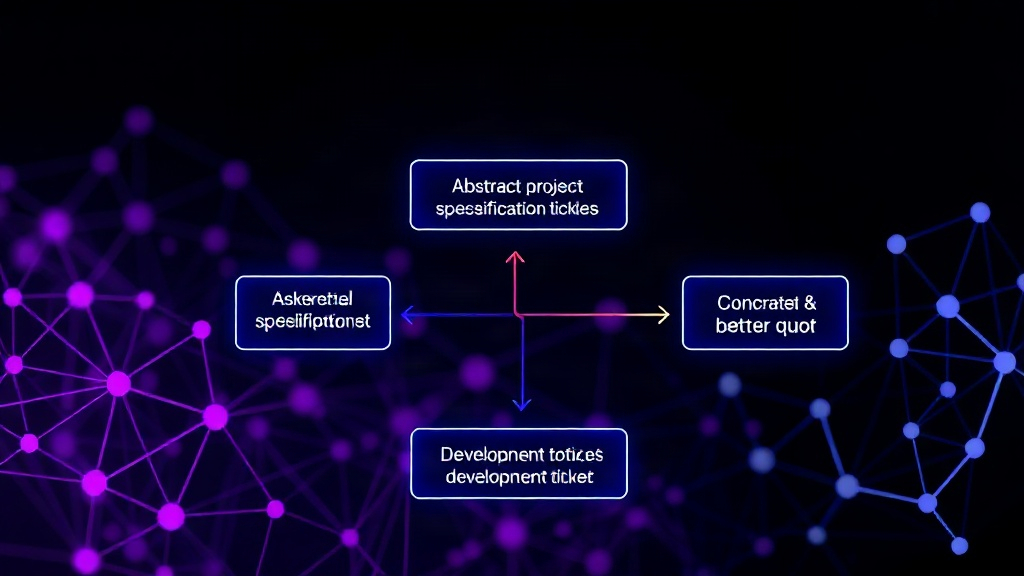 Flowchart illustrating the transition from abstract project specification to concrete development tickets