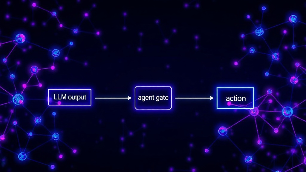 Flowchart illustrating agent-gate's process: LLM output -> agent-gate validation -> token issuance -> action execution
