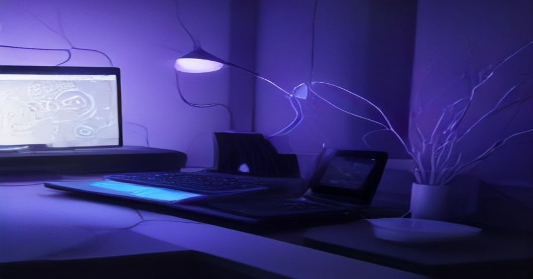 Developer's desk setup with tablet, laptop, and various cables for device interaction