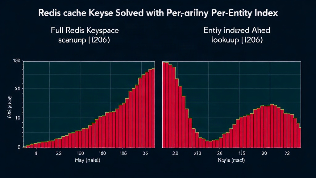 Visual comparison of full Redis keyspace scan versus entity-indexed lookup performance.