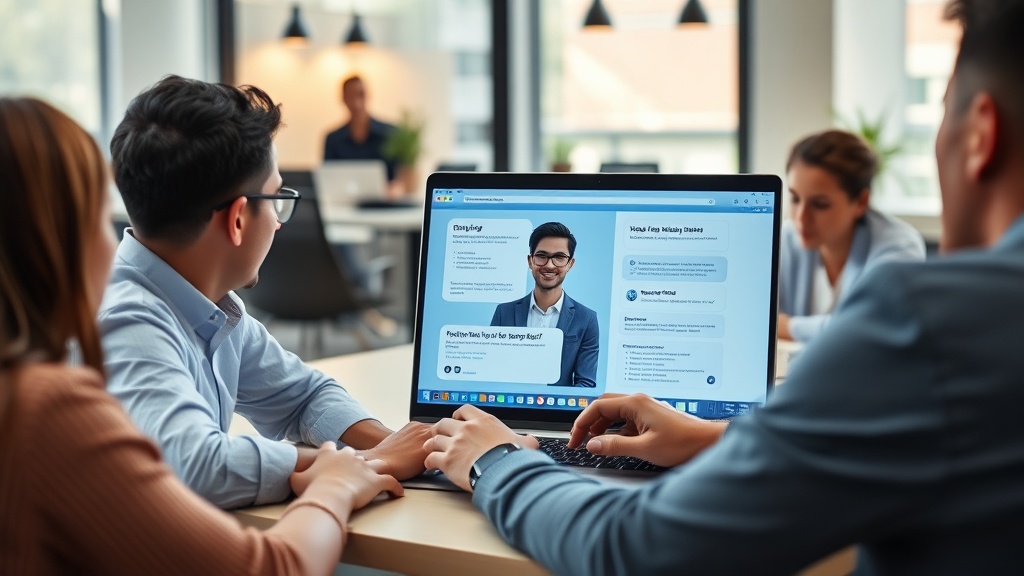 A person practicing a job interview with an AI chatbot on a laptop screen
