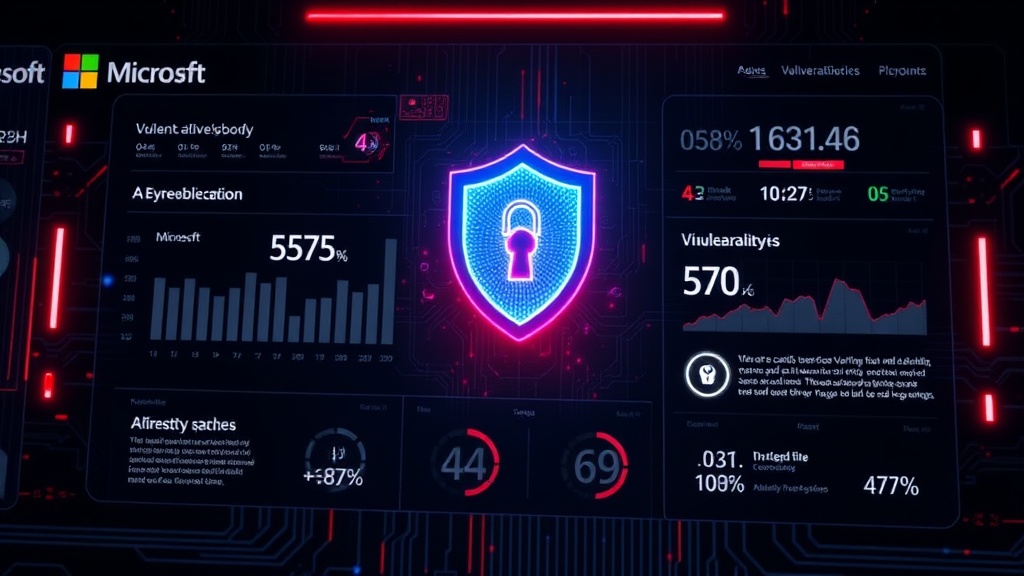 Microsoft security dashboard displaying vulnerability statistics and AI-driven threat analysis