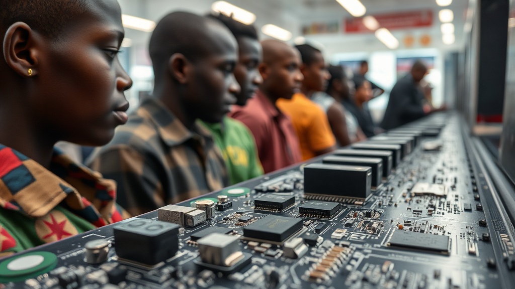 Kenyans queue at a mobile service provider shop for device registration.