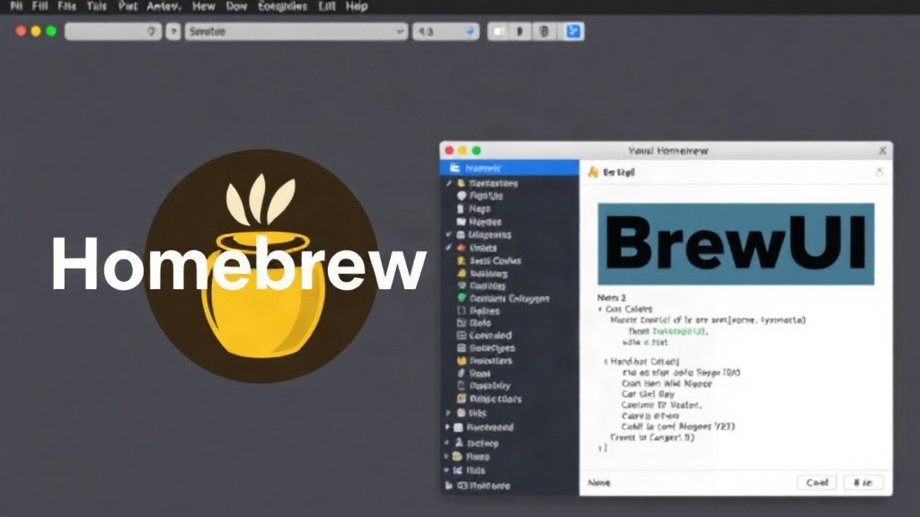 Homebrew logo beside a stylized macOS window representing BrewUI