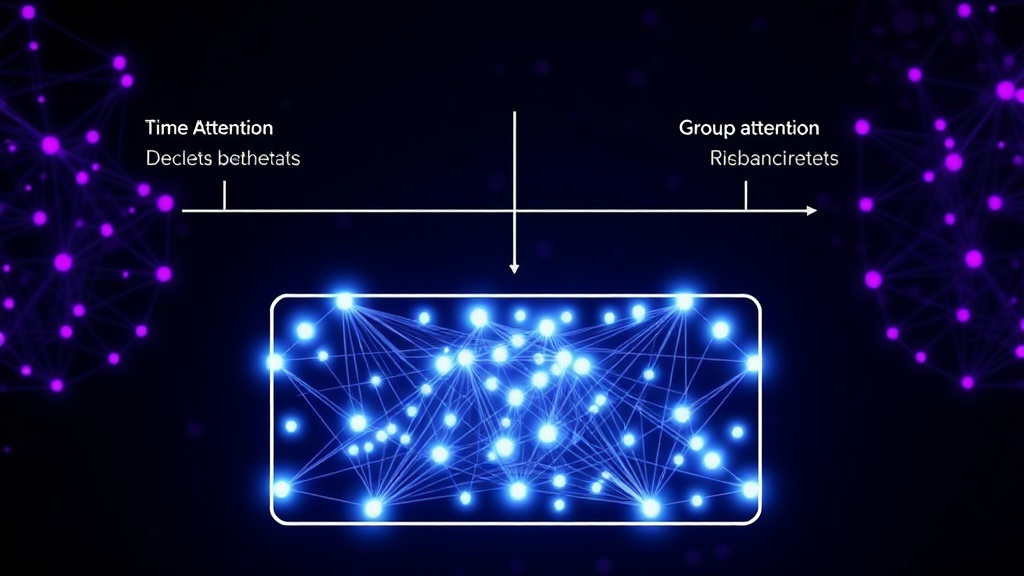 Diagram illustrating the distinct time attention and group attention mechanisms within the t0-alpha transformer architecture.