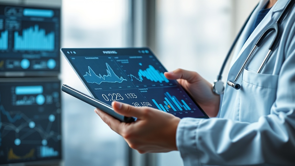 A clinician reviewing patient data on a tablet, demonstrating a potential interface for AI-driven insights.