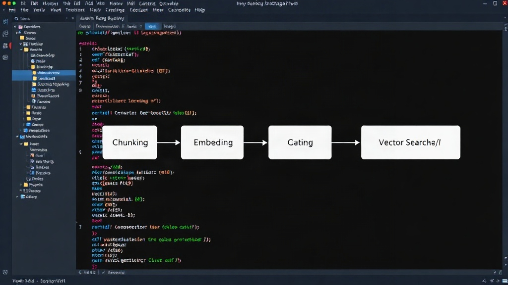Diagram illustrating a basic RAG pipeline with chunking, embedding, and vector search